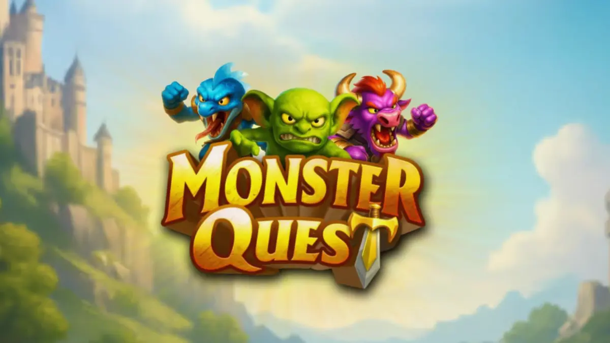 Isang Knight na nakikipaglaban sa mga halimaw sa loob ng isang medieval na kastilyo sa Monster Quest slot.