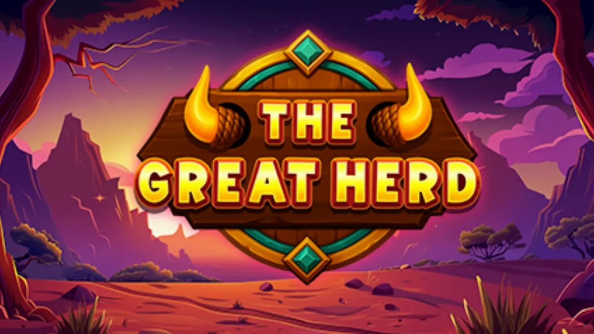 The Great Herd slot gameplay screen na nagpapakita ng savanna theme at mga hayop.